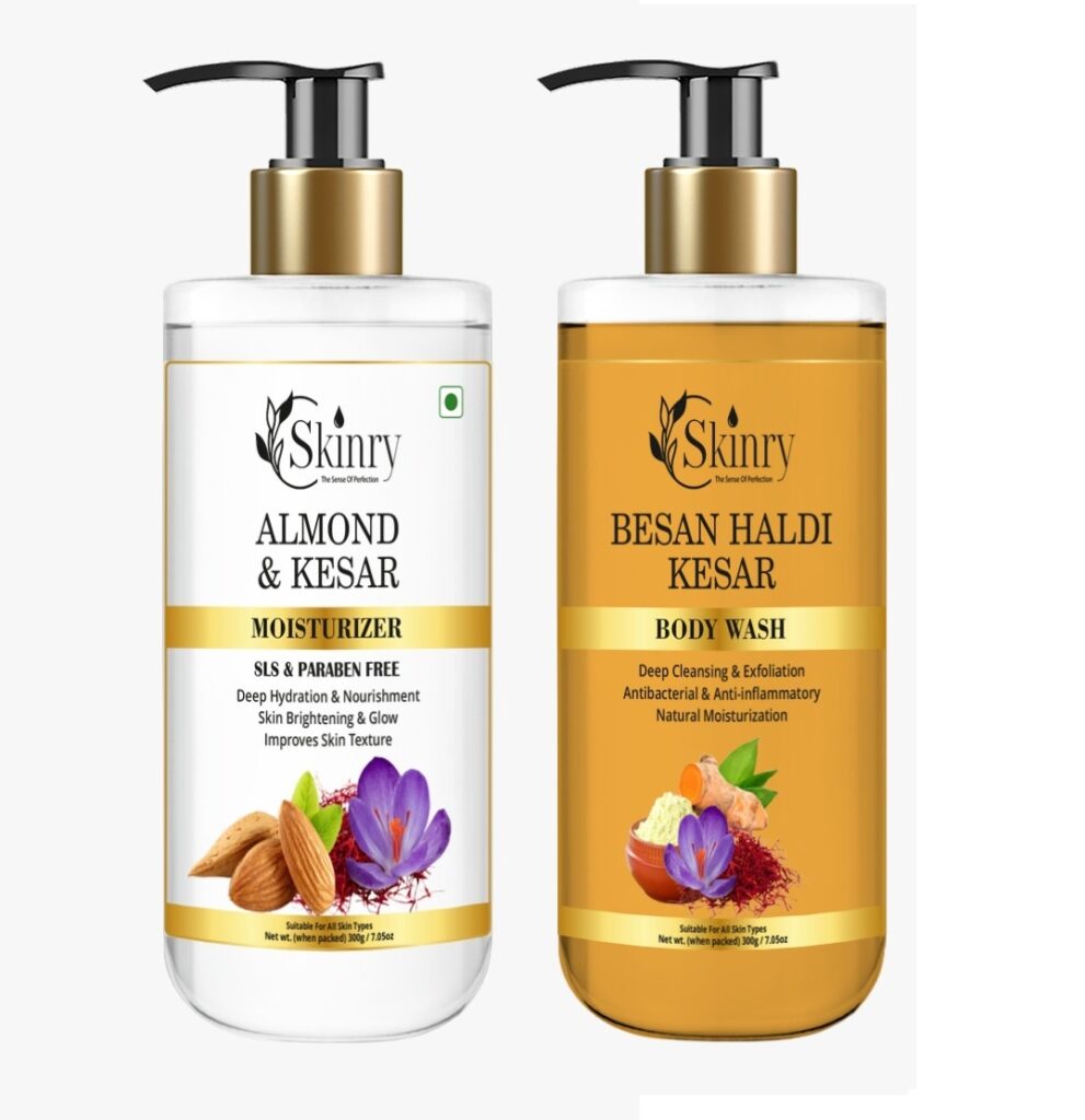 Skinry Glowing Skin Combo: Besan Haldi Kesar Body Wash & Almond Kesar Moisturize...